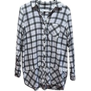 J. Jill Women's Ivory Mixed Plaid Curved Hem Button-down Tunic  Size S NWT